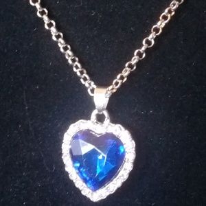Silver Blue crystal heart necklace